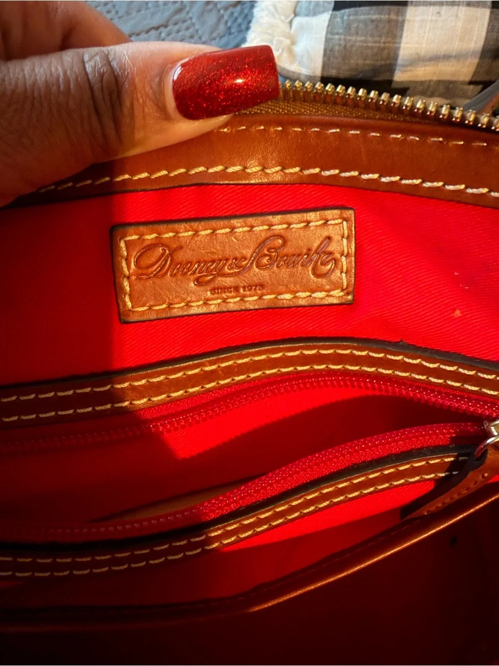 Dooney & Bourke Taupe Pebble Leather Satchel with Brown Trim